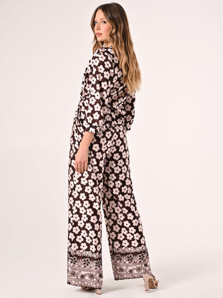 Hose mit Blumenmuster in Rosa & Schokolade