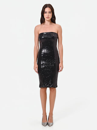 Strapless Black Sequin Sheath Dress