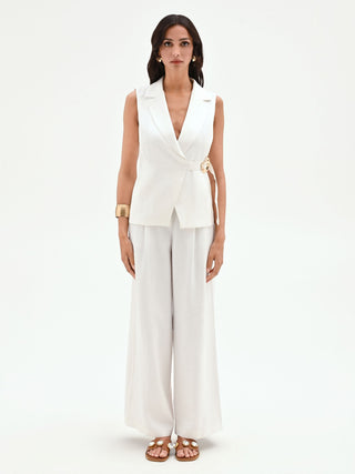 White Belted Vest with Side Buckle