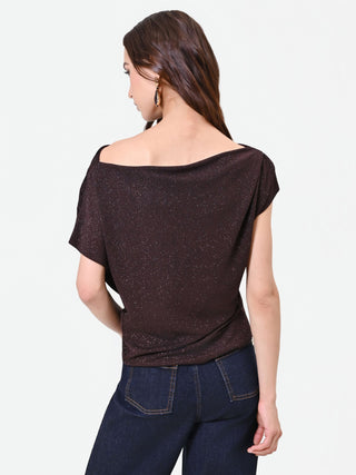 Asymmetrisch drapierte Bluse in Dunkelbraun