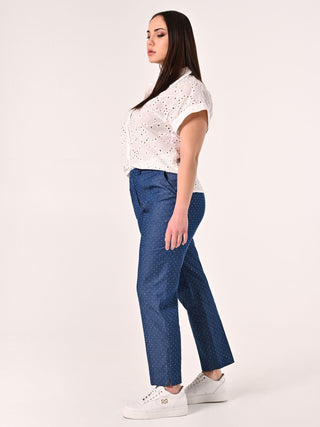 Pantaloni Curvy in Chambray con Strass