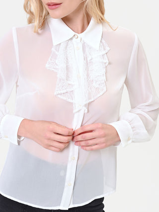 Camicia panna bianco in georgette con ruches