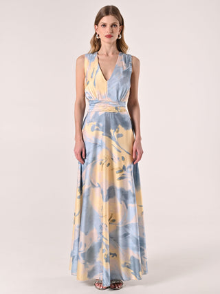 Robe longue imprimé fleuri abstrait
