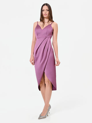 Robe midi vieux rose à drapé portefeuille