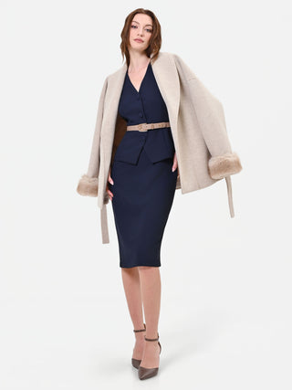 Robe midi bleu marine effet deux pièces