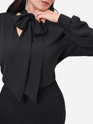 Abito Curvy  tubino nero con strass e fiocco