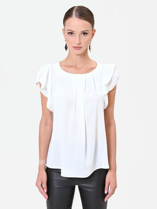 Cremefarbenes Satin-Top mit Volants