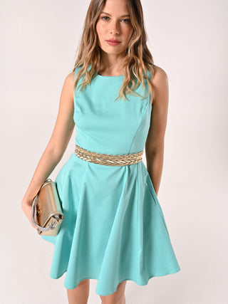 Abito Corto a Ruota Verde Acqua