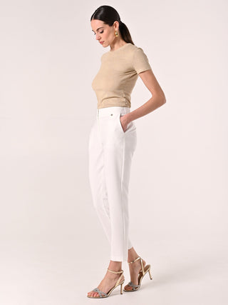 White Trousers with Covered Button