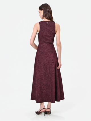 Falda midi burdeos de jacquard lamé