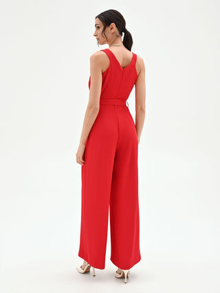 Belted Red Palazzo Jumpsuit