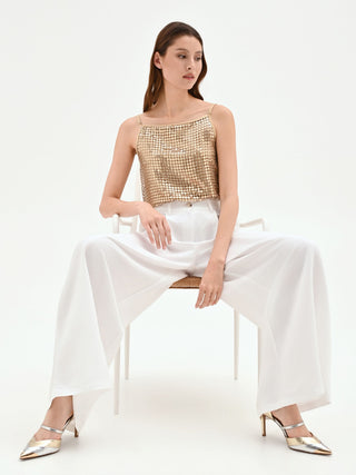White Satin Palazzo Trousers