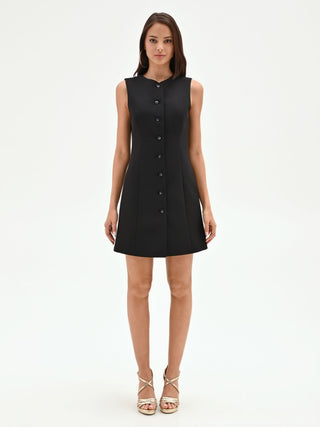 Black Mini Dress with Exposed Buttons