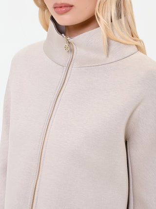Cropped Taupe Jacket with Mandarin Collar