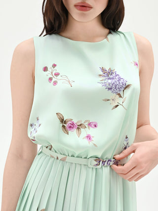 Mint Green Floral Print Pleated Midi Dress Rinascimento Mint Green Floral Print Pleated Midi Dress Rinascimento