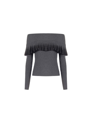 Maglia in viscosa grigio scuro con volant