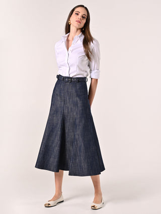 Midi Skirt in Denim with Covered Belt