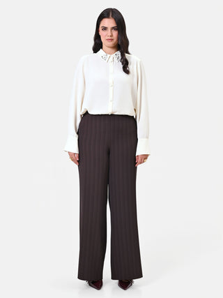 Pantalone Curvy gessato testa di moro a gamba larga