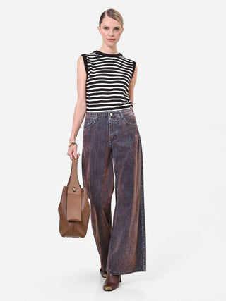 Pantaloni jeans wide leg marrone sfumato