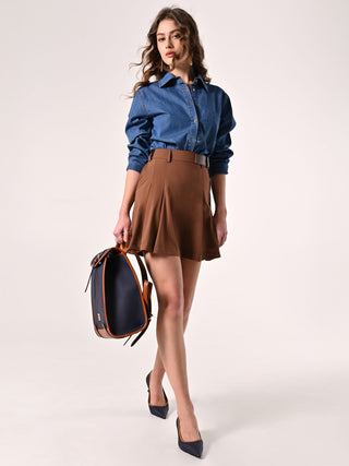 Brown Mini Skirt with Buckle