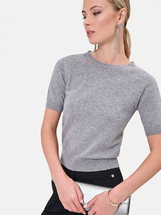 Maglia in lana grigio chiaro a maniche corte