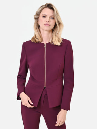 Bordeauxrote Jacke mit Schößchen und sichtbarem Reißverschluss