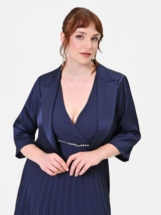 Curvy Navy Blue Satin Bolero Jacket