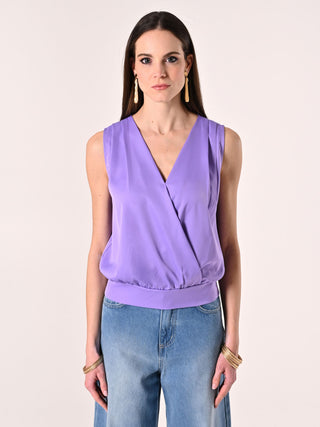 Crossover Top in Lavender Purple Satin