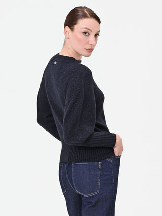 Maglia blu navy girocollo con filato luminoso