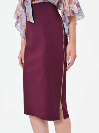 Burgundy Red Technical Fabric Midi Skirt