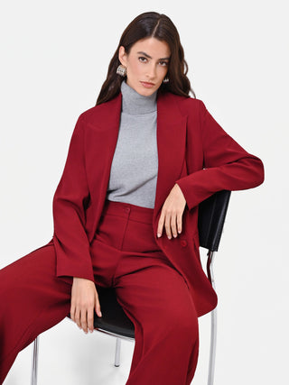 Burgundy Double-Breasted Jacket with Peak Lapels