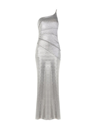Robe longue à une épaule argentée