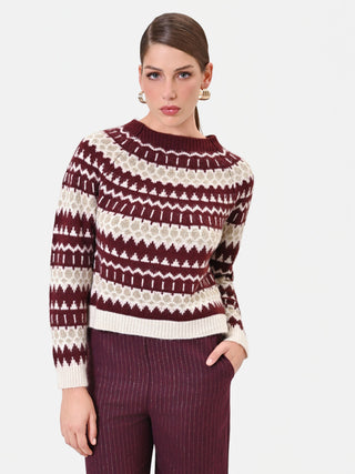 Jersey burdeos jacquard con motivos geométricos