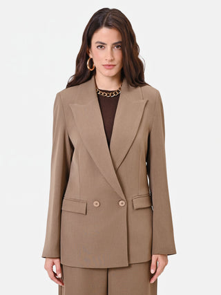 Veste croisée beige tourterelle à revers en pointe