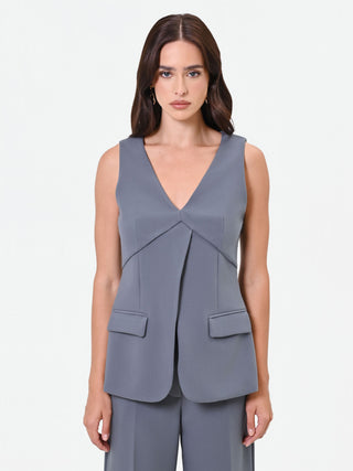 Grey Crossover Pleat Vest