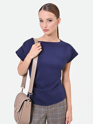Navy Blue T-Shirt with Asymmetric Draping