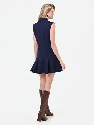 Blaues Minikleid mit Goldknöpfen