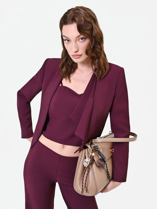 Burgundy Red Cropped Jacket with Cascading Lapels