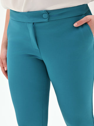 Pantalone Curvy blu ottanio con piega in scuba mano crepe