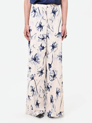 Pantalone a palazzo stampa floreale blu navy