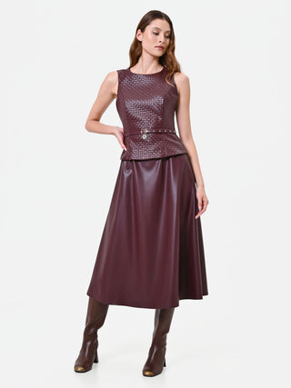 Burgundy Faux Leather Dress with Woven Bodice – Rinascimento