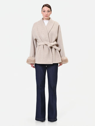 Cappotto corto a vestaglia tortora beige