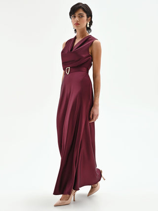 Long burgundy satin dress with belt Rinascimento Long burgundy satin dress with belt Rinascimento