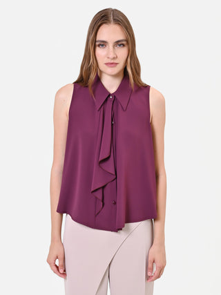 Burgundy Vertical Ruffle Sleeveless Top