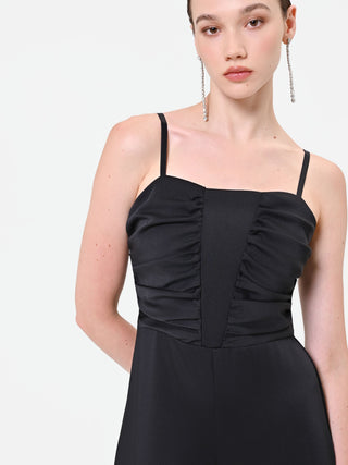 Black Draped Satin Jumpsuit