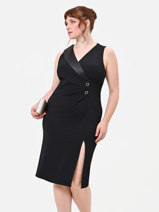 Schwarzes Curvy-Etuikleid aus Scuba-Crêpe mit Revers