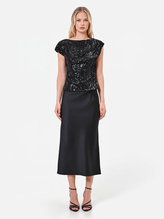 Black Sequin Top with Asymmetric Hem