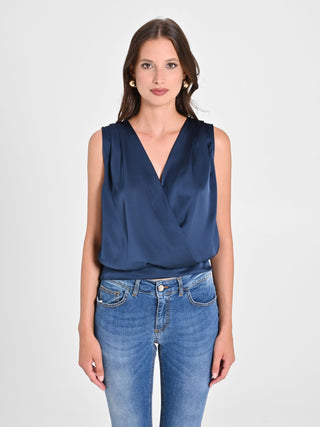 Crossover Top in Blue Satin