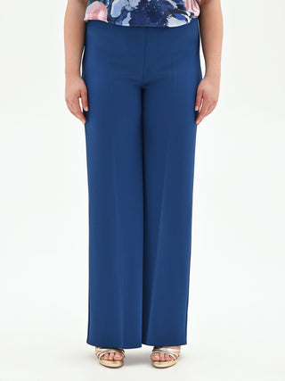 Pantalone Curvy  a palazzo blu brillante in scuba mano crepe