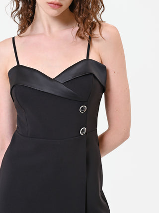 Black Bustier Jumpsuit with Glossy Lapel